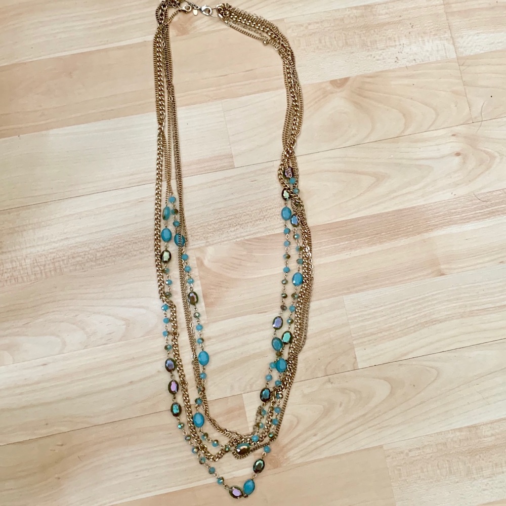 Premier Designs gold and blue necklace